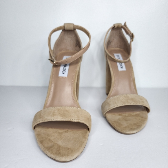STEVE MADDEN Carrson Tan Suede Heels. - Picture 7 of 13